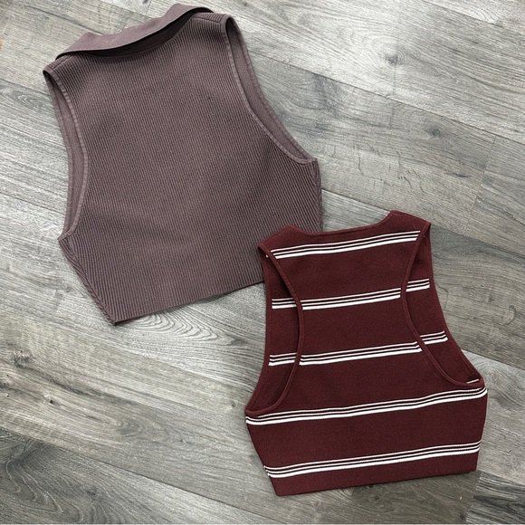 Babaton Cropped Sculpt Knit Polo & Striped Tank Duo - Mauve & Wine Large - Picture 5 of 5